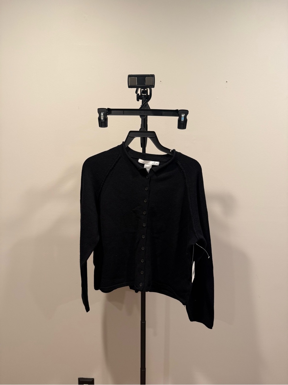 Black Button-Front Lightweight roll neck Cardigan